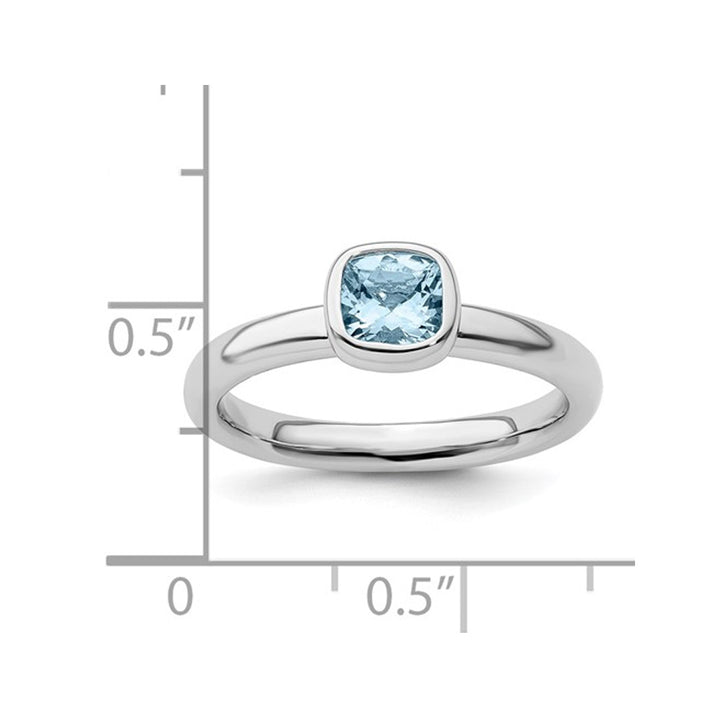 1/2 Carat (ctw) Cushion-Cut Aquamarine Ring in Sterling Silver Image 4