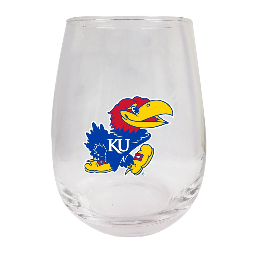 Kansas Jayhawks Stemless Wine Glass - 9 oz. Officially Licensed NCAA Merchandise Image 1