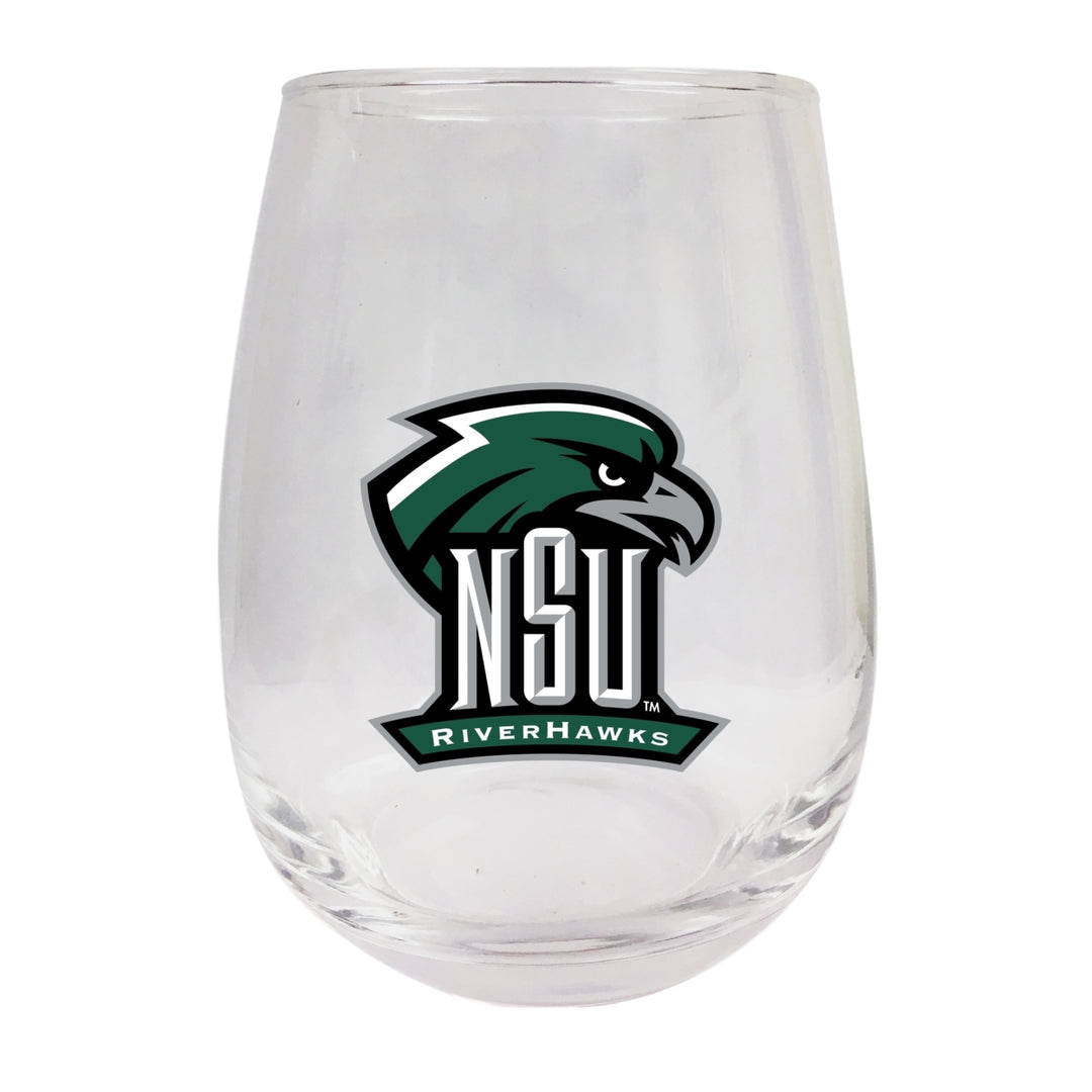 Northeastern State University Riverhawks Stemless Wine Glass - 9 oz. Officially Licensed NCAA Merchandise Image 1