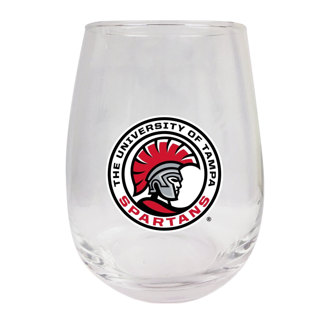 University of Tampa Spartans Stemless Wine Glass - 9 oz. Officially Licensed NCAA Merchandise Image 1