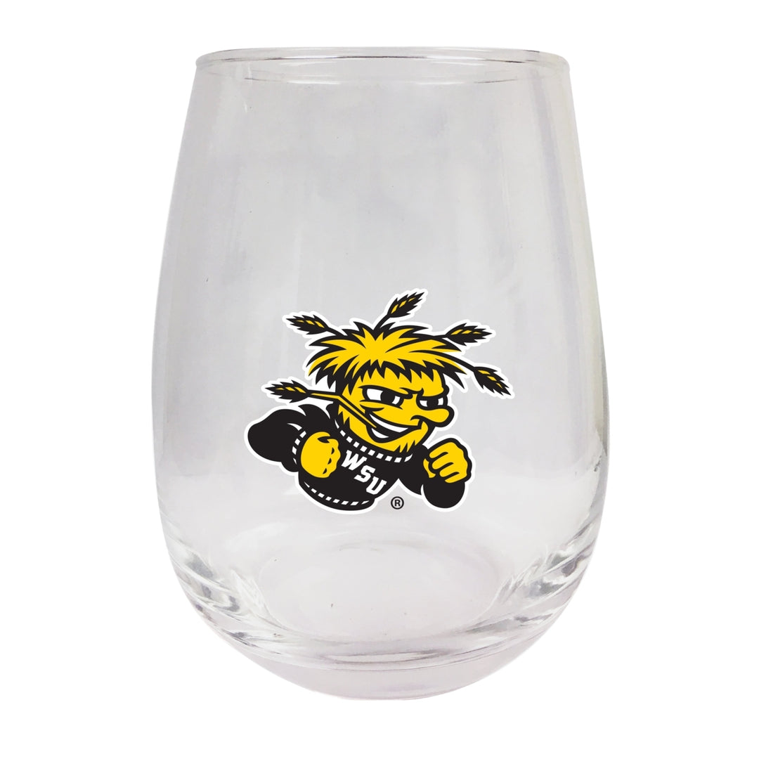 Wichita State Shockers Stemless Wine Glass - 9 oz. Officially Licensed NCAA Merchandise Image 1