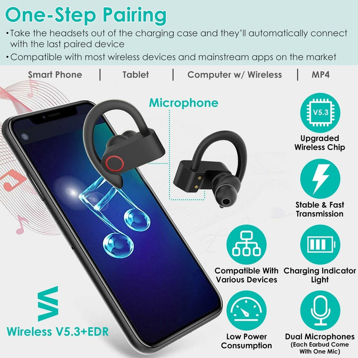 TWS Wireless V5.3 Earbuds IPX4 Waterproof Sport Headsets 48Hrs Playing Sport Earphones For Gym Running Workout Driving Image 6