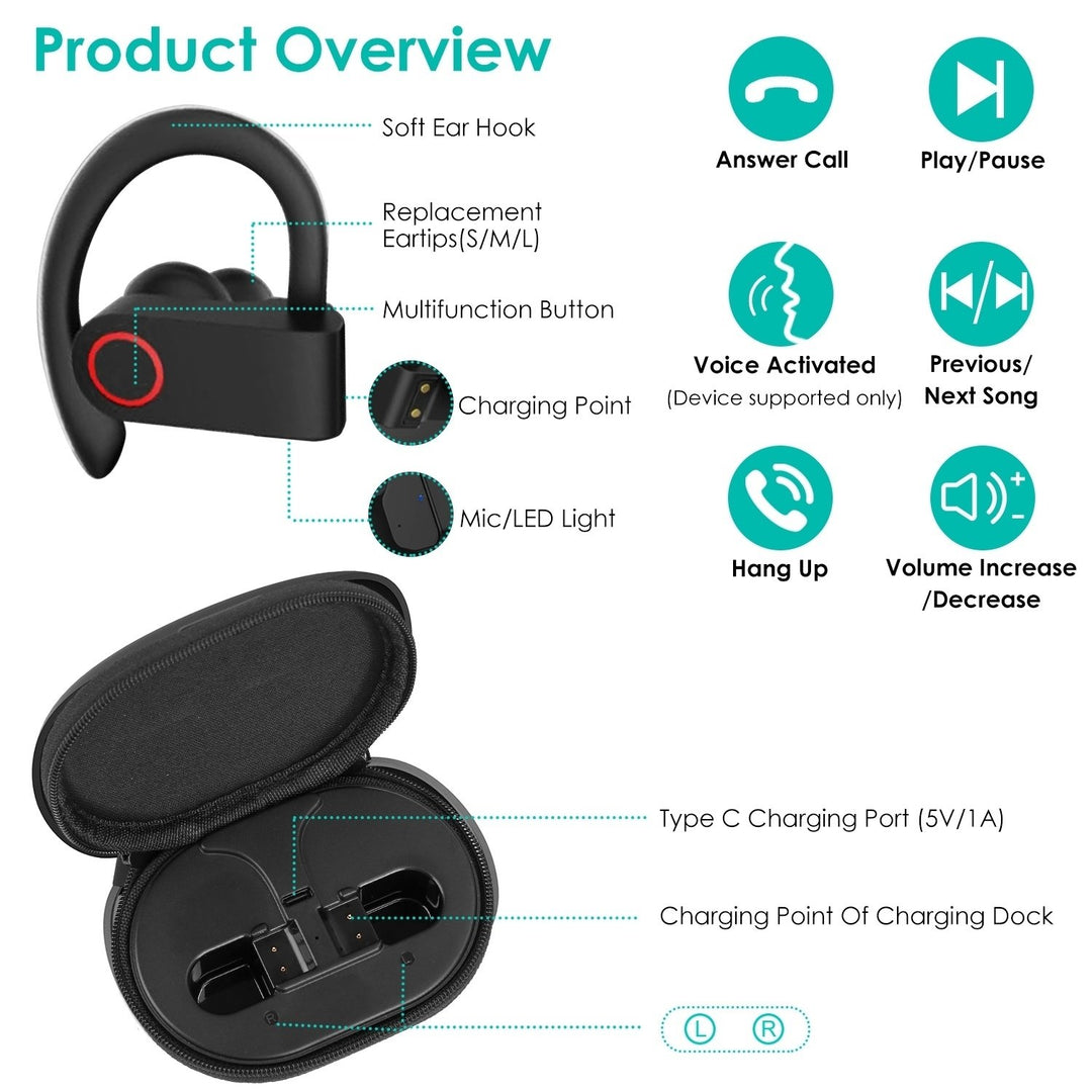 TWS Wireless V5.3 Earbuds IPX4 Waterproof Sport Headsets 48Hrs Playing Sport Earphones For Gym Running Workout Driving Image 7