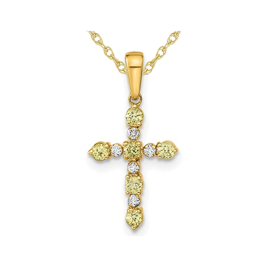 1/4 Carat (ctw) Natural Green Peridot Cross Pendant Necklace in 14K Yellow Gold Image 1