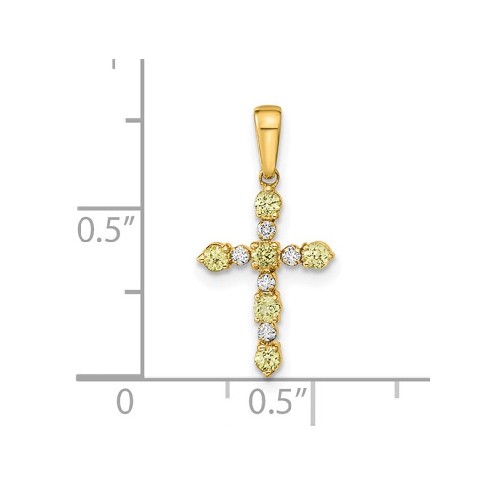 1/4 Carat (ctw) Natural Green Peridot Cross Pendant Necklace in 14K Yellow Gold Image 2
