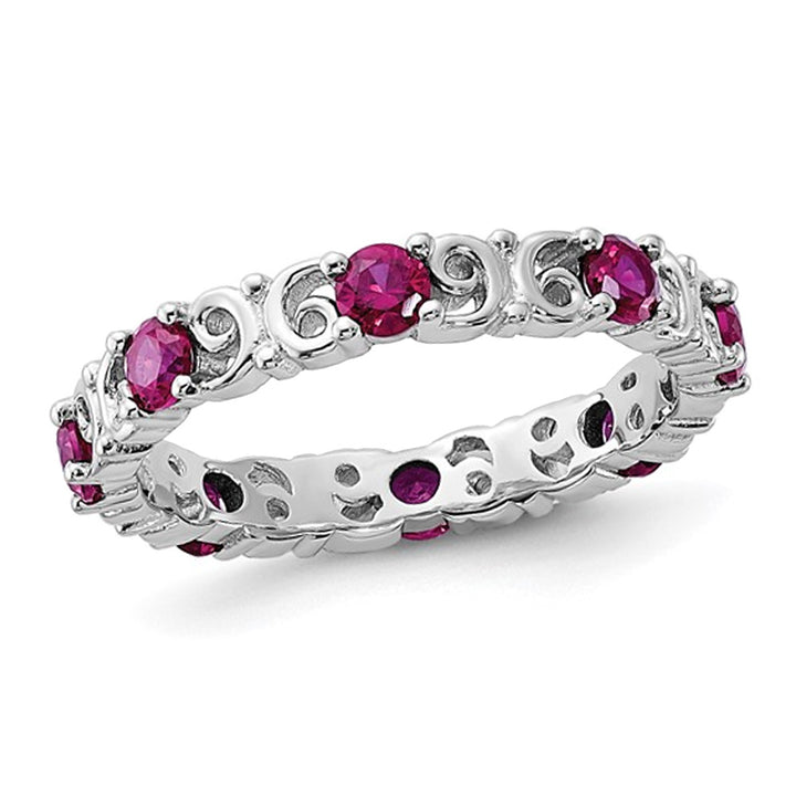 1.10 Carat (ctw) Lab-Created Ruby Band Ring in Sterling Silver Image 1