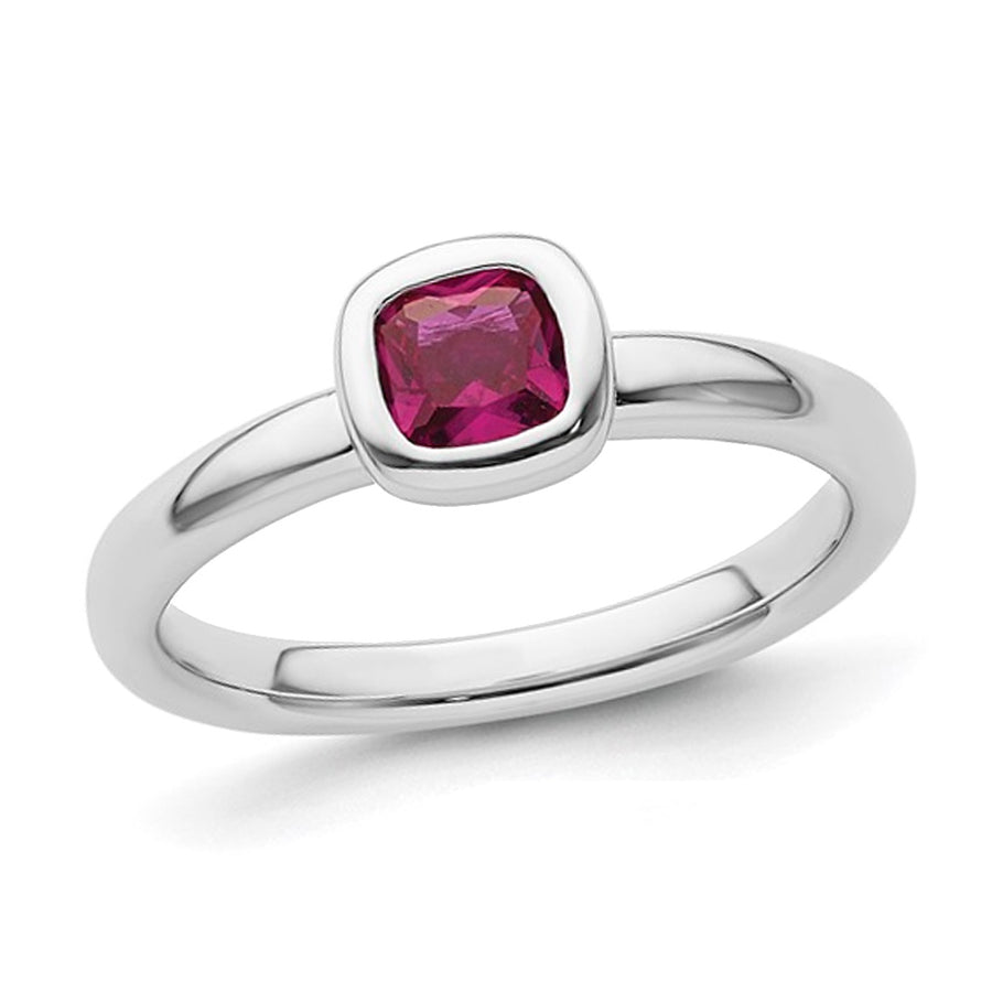 3/5 Carat (ctw) Cushion-Cut Lab-Created Ruby Ring in Sterling Silver Image 1