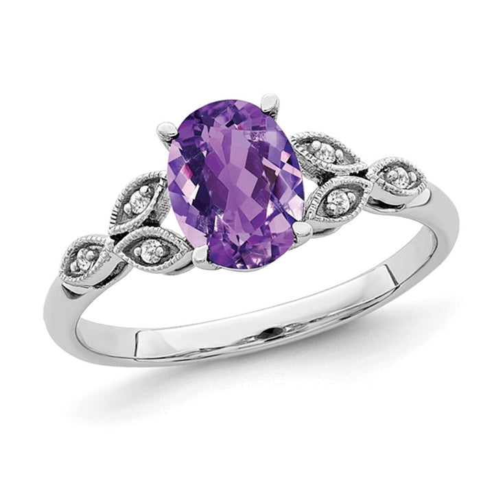 1.10 Carat (ctw) Oval-Cut Amethyst Ring in 14K White Gold Image 1