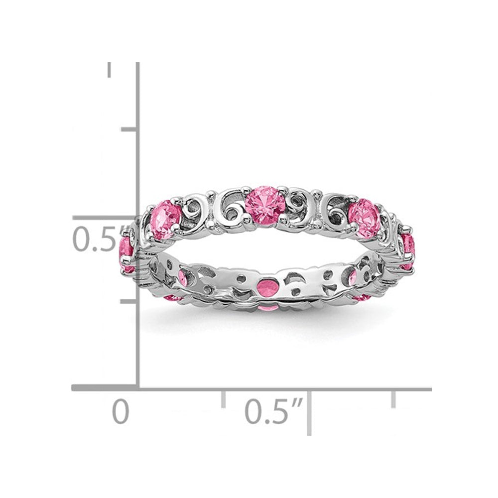 1.00 Carat (ctw) Lab-Created Pink Sapphire Band Ring in Sterling Silver Image 3