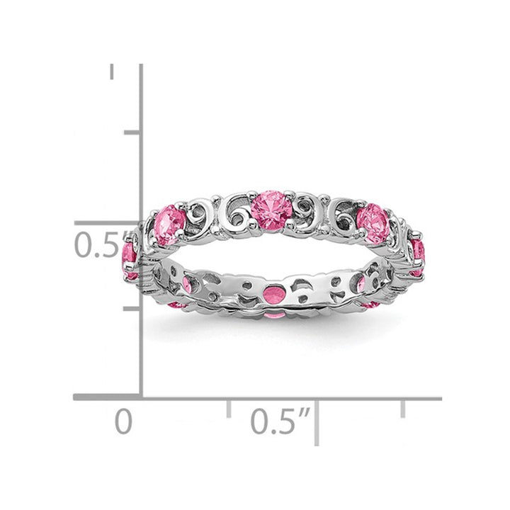 1.00 Carat (ctw) Lab-Created Pink Sapphire Band Ring in Sterling Silver Image 3