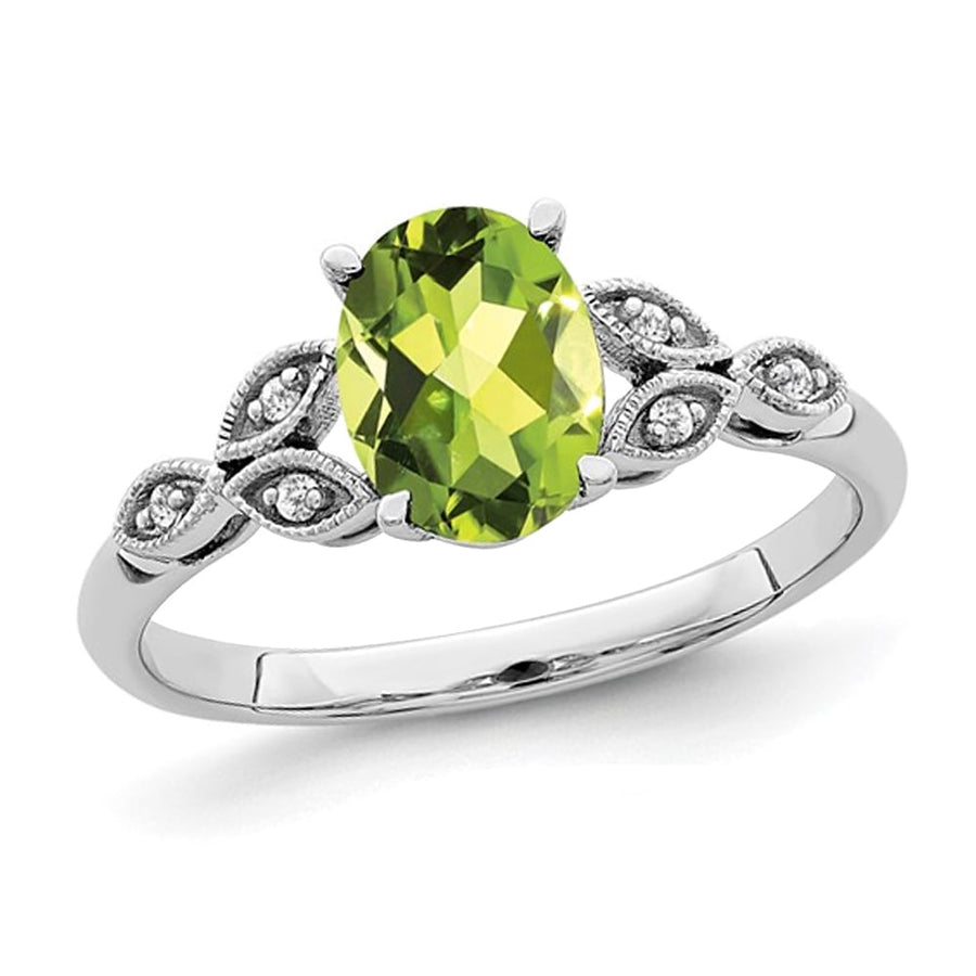 1.28 Carat (ctw) Oval-Cut Peridot Ring in 14K White Gold (SIZE 7) Image 1
