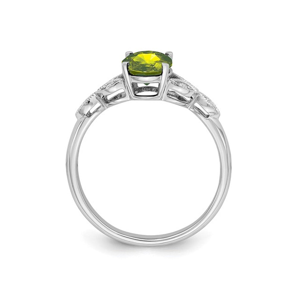 1.28 Carat (ctw) Oval-Cut Peridot Ring in 14K White Gold (SIZE 7) Image 4