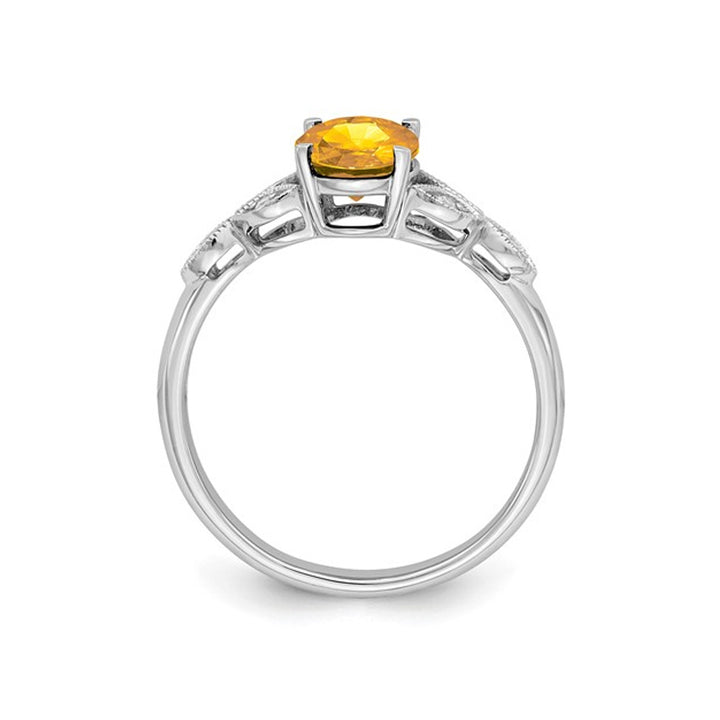 1.00 Carat (ctw) Oval-Cut Citrine Ring in 14K White Gold Image 3