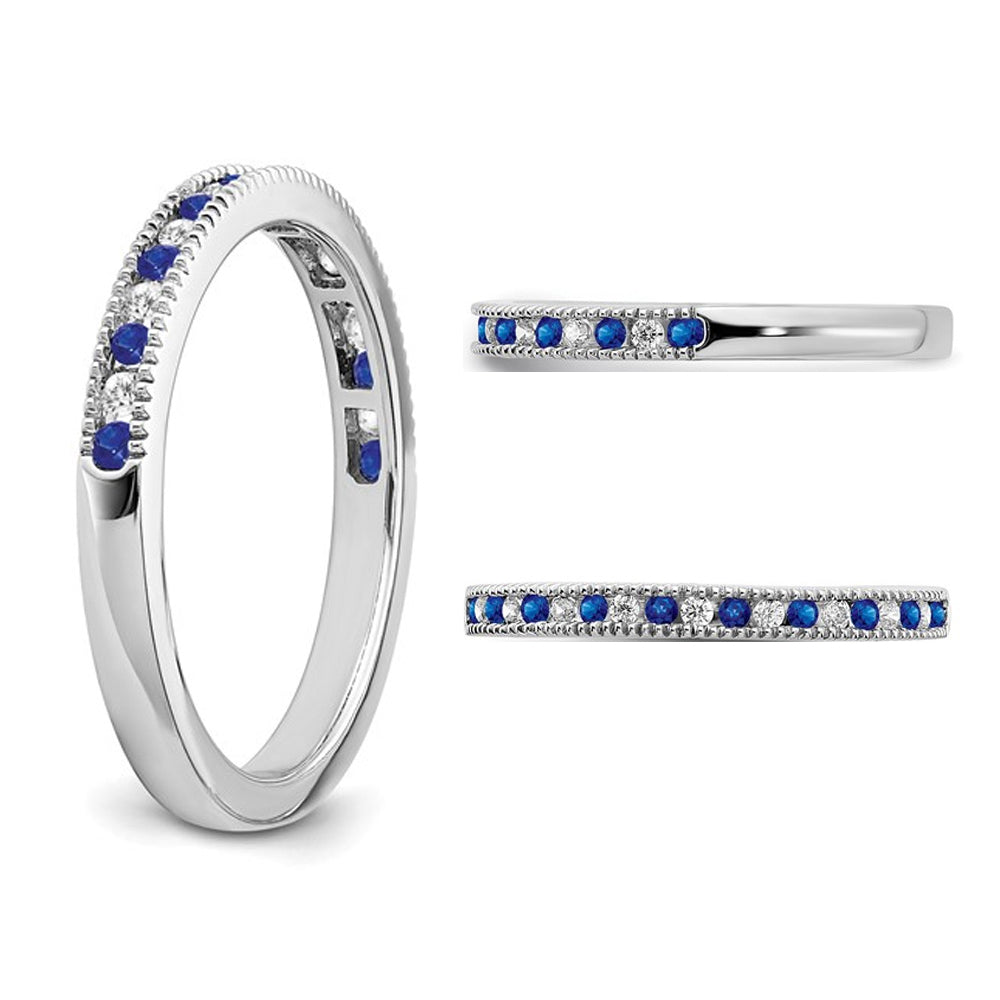 1/4 Carat (ctw) Blue Sapphire Semi-Eternity Wedding Band Ring in 14K White Gold with Diamonds Image 4