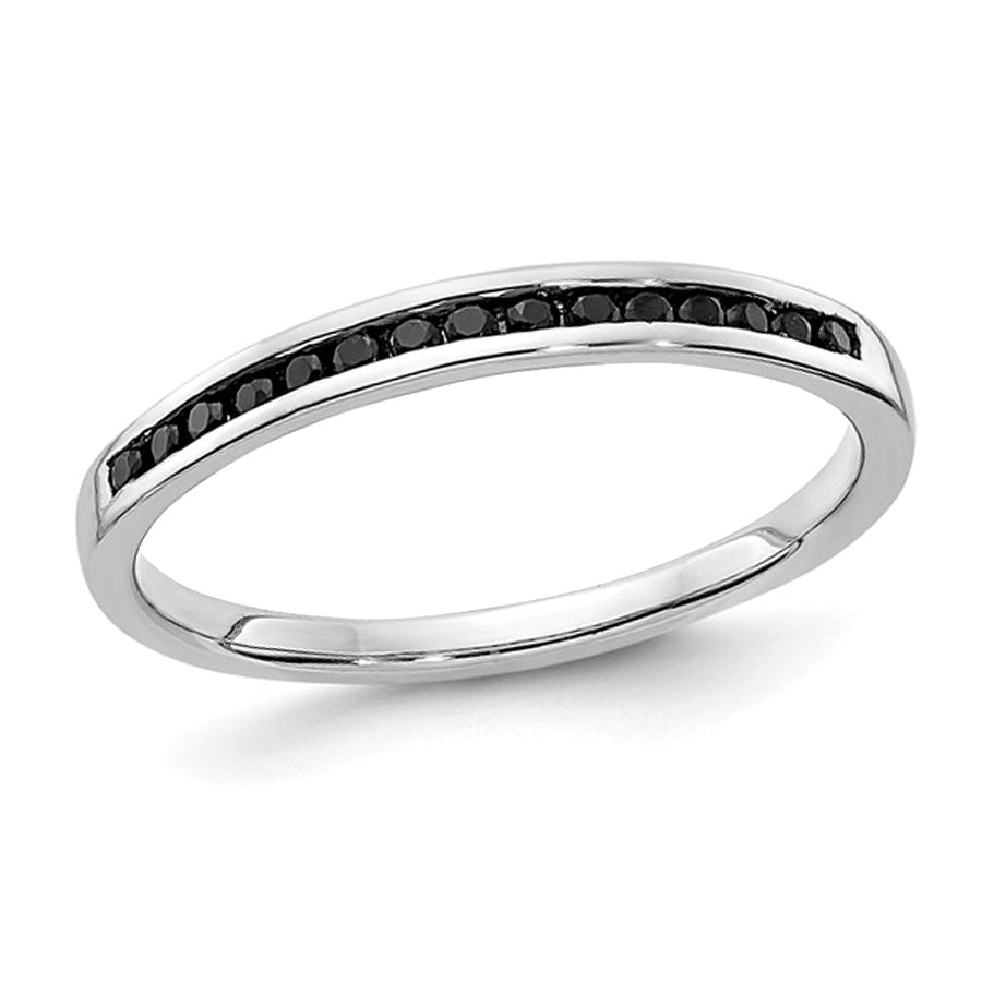 1/7 Carat (ctw) Black Diamond Wedding Band Ring in 14K White Gold Image 1