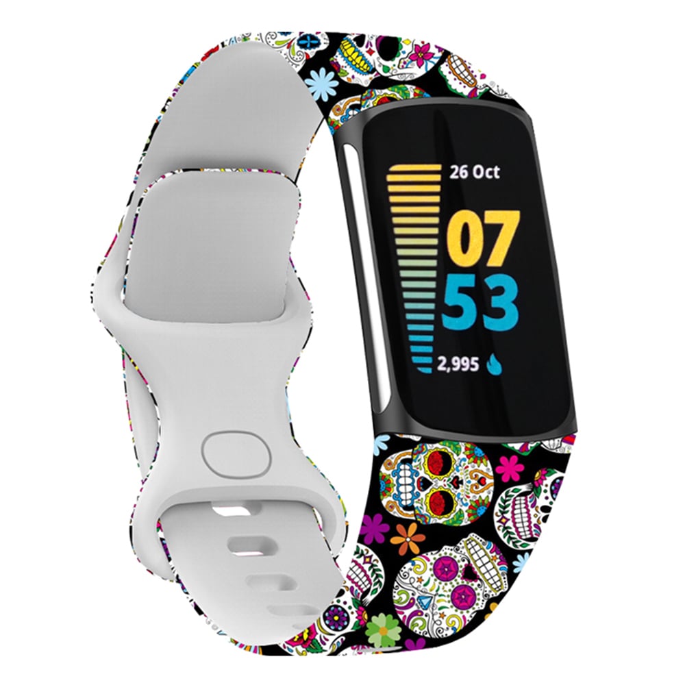 navor Compatible with Fitbit Charge 5 Adjustable Band Soft Silicone Replacement Fitness Floral Printed Strap Wristband Image 1