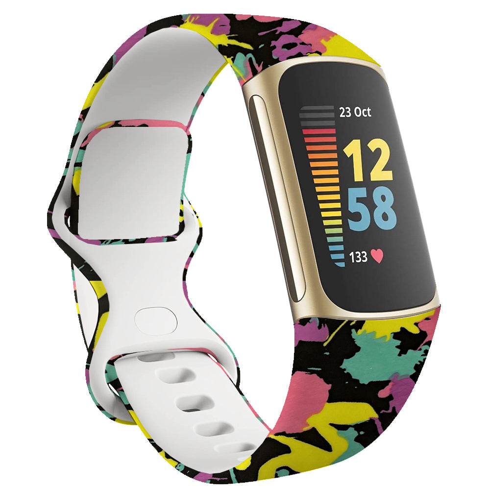 navor Compatible with Fitbit Charge 5 Adjustable Band, Soft Silicone Replacement Fitness Floral Printed Strap Wristband Image 1