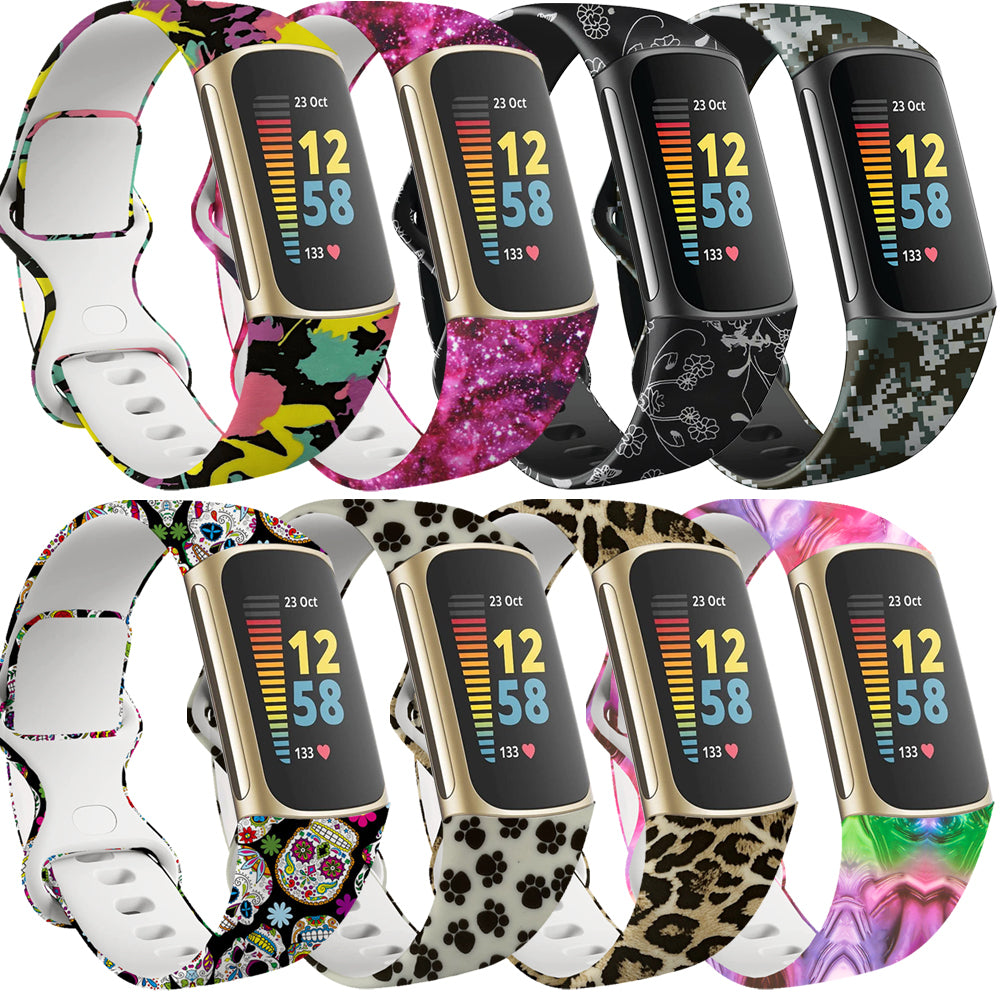 navor Compatible with Fitbit Charge 5 Adjustable Band, Soft Silicone Replacement Fitness Floral Printed Strap Wristband Image 1