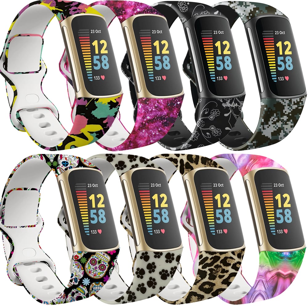 navor Compatible with Fitbit Charge 5 Adjustable Band Soft Silicone Replacement Fitness Floral Printed Strap Wristband Image 1