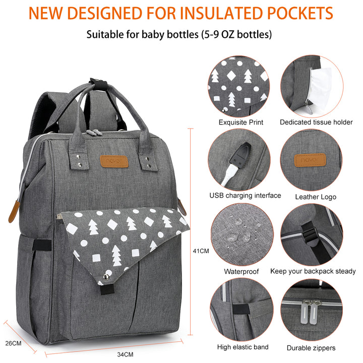 navor Multi-Function Waterproof Diaper Bag Travel Backpack Nappy Tote Bags with USB Charging Port for Baby Care Large Image 2