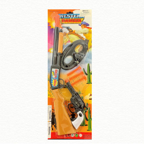 SET OF 2 WESTERN RANGER RIFLE AND PISTOL GUN PLAY SET WITH revolver mask and arrows TY213 Image 1