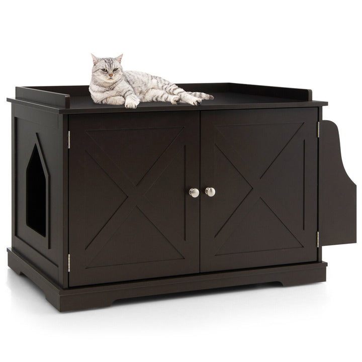 Large Side Table Furniture Wooden Cat Litter Box Enclosure Magazine Rack Image 1