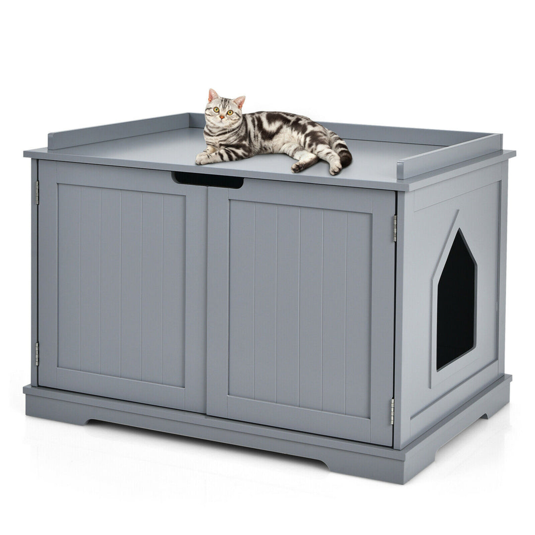 Cat Litter Box Wooden Enclosure Pet House Washroom Storage Bench Grey Image 1