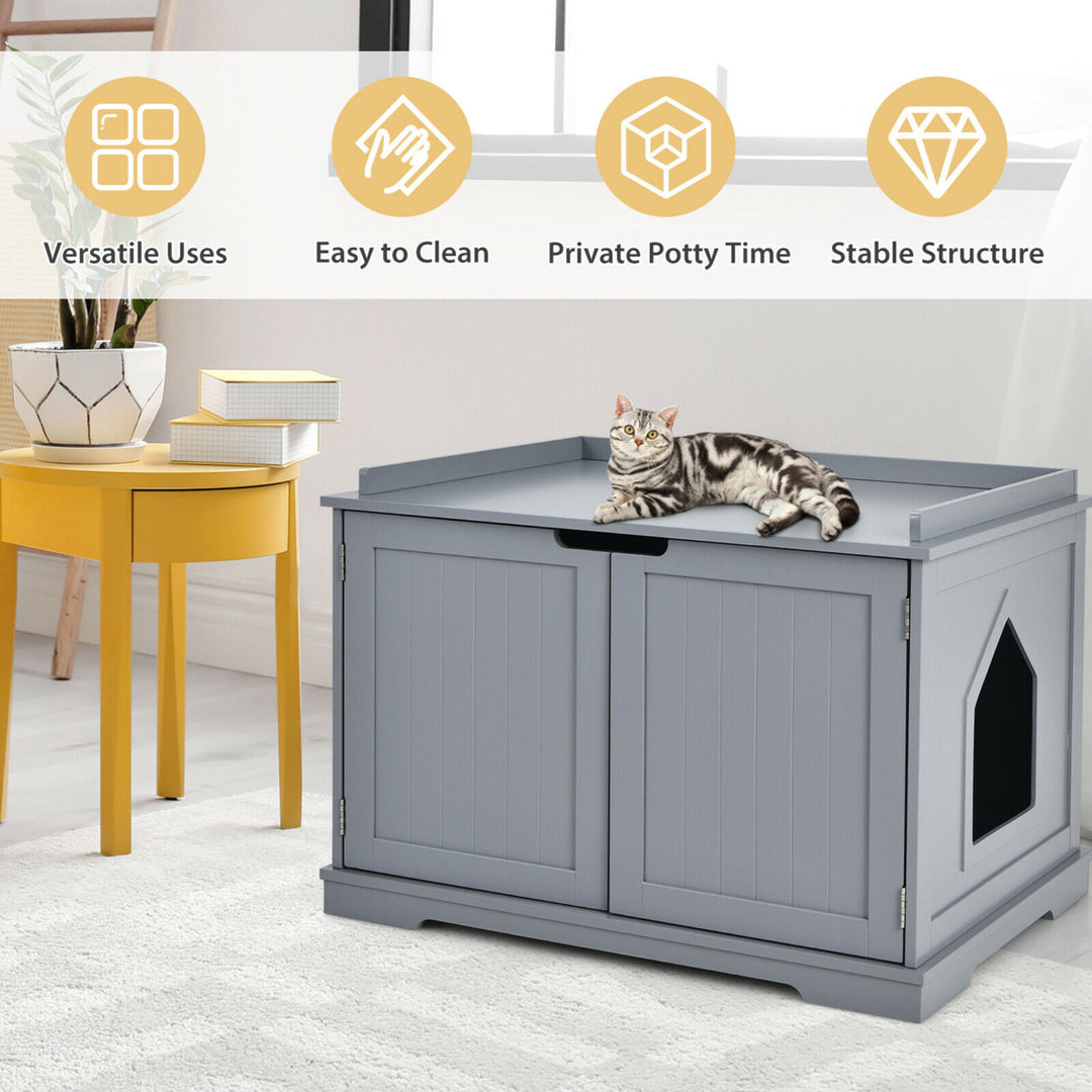 Cat Litter Box Wooden Enclosure Pet House Washroom Storage Bench Grey Image 4