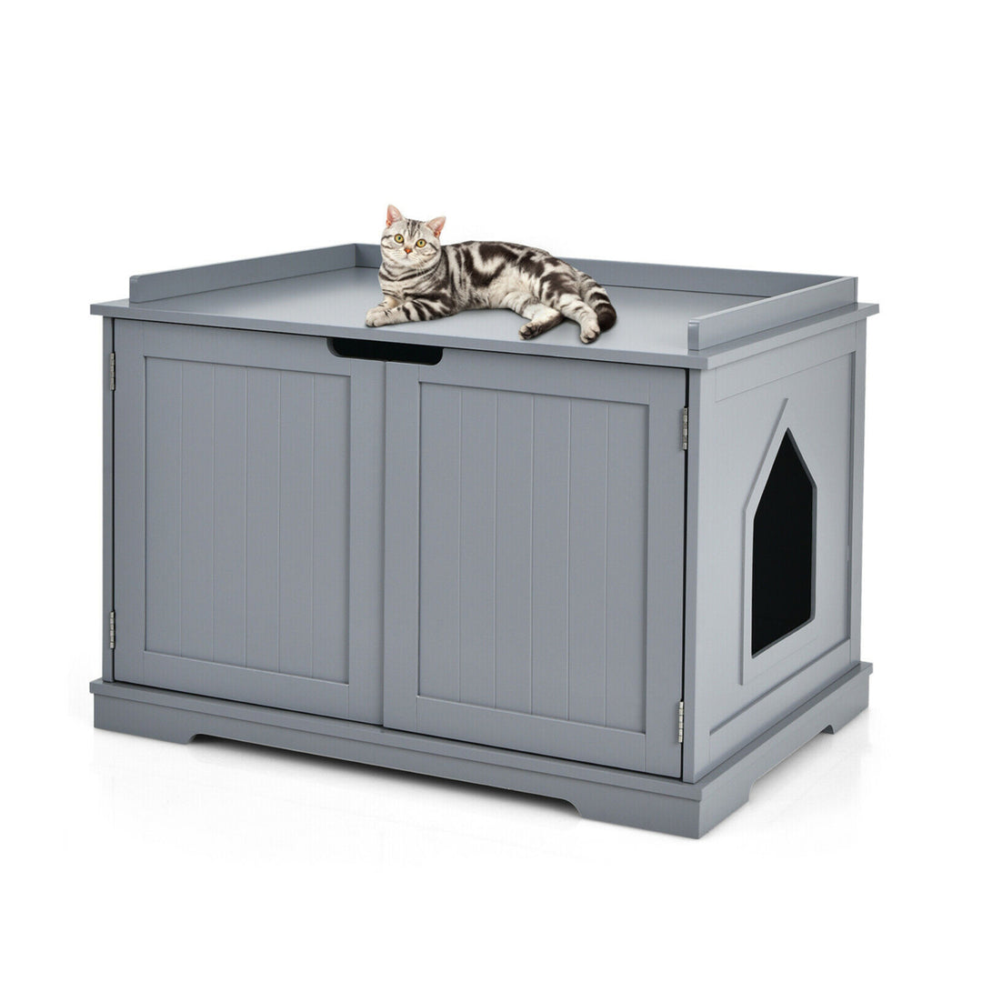 Cat Litter Box Wooden Enclosure Pet House Washroom Storage Bench Grey Image 9