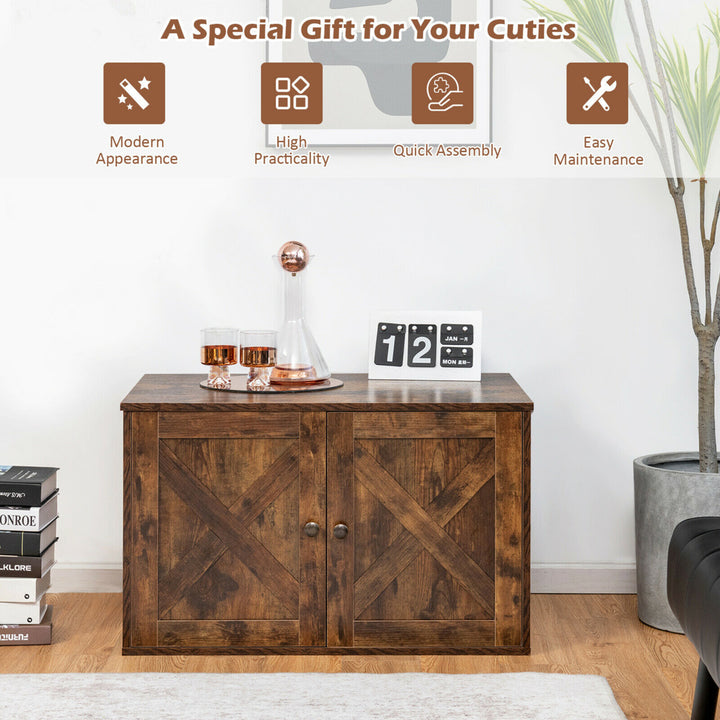 Wooden Cat Litter Box Enclosure Hidden Cabinet Furniture w/ Divider Pet House Image 7