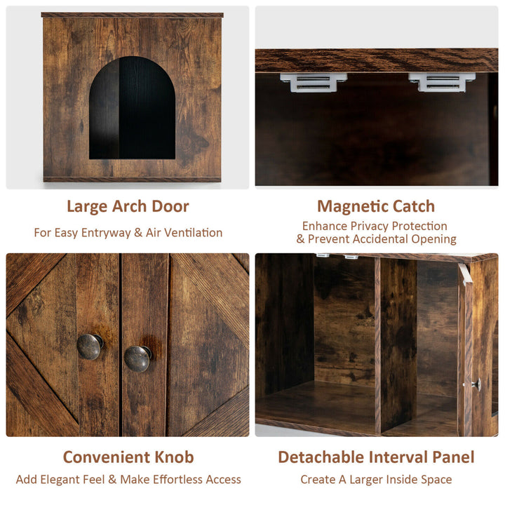 Wooden Cat Litter Box Enclosure Hidden Cabinet Furniture w/ Divider Pet House Image 8