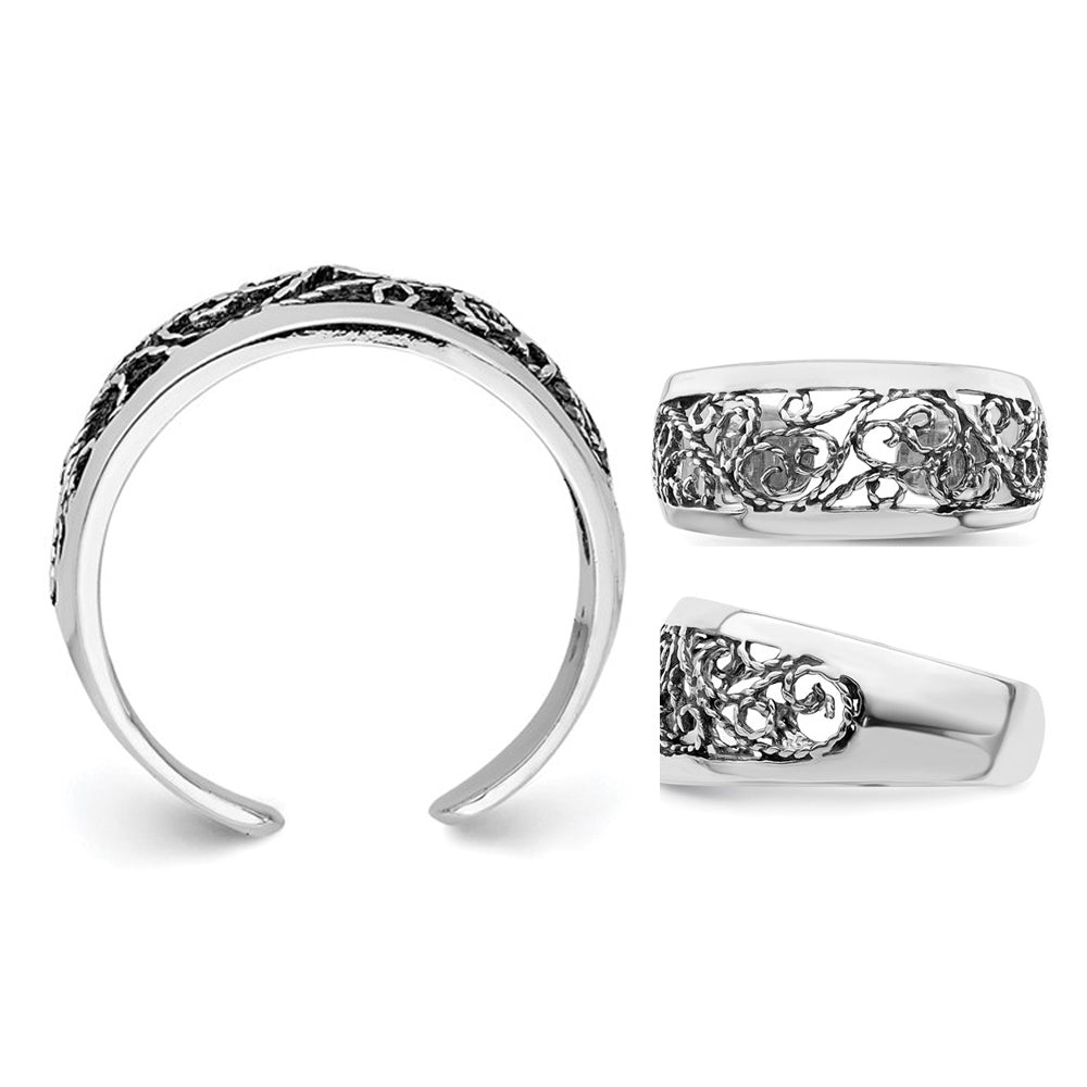 Sterling Silver Antiqued Floral Toe Ring Image 2