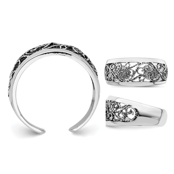 Sterling Silver Antiqued Floral Toe Ring Image 2