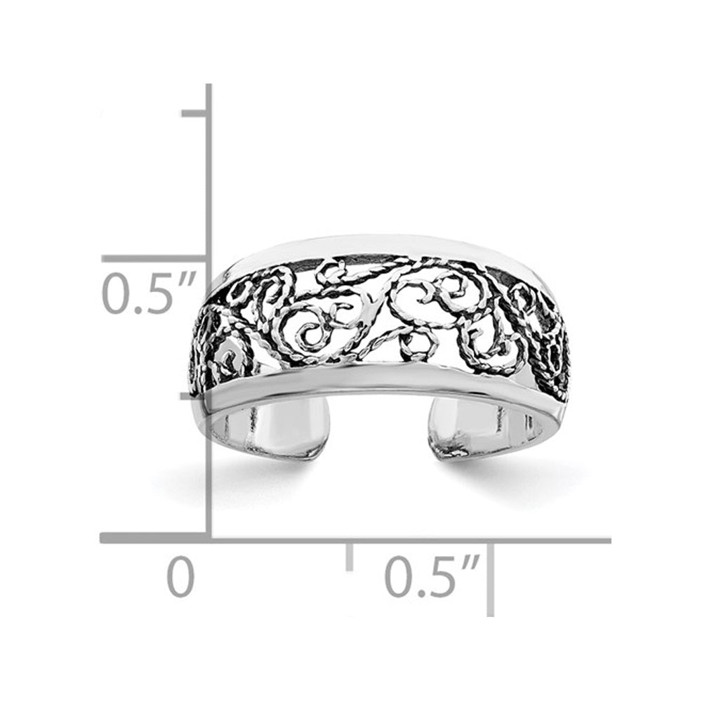 Sterling Silver Antiqued Floral Toe Ring Image 3