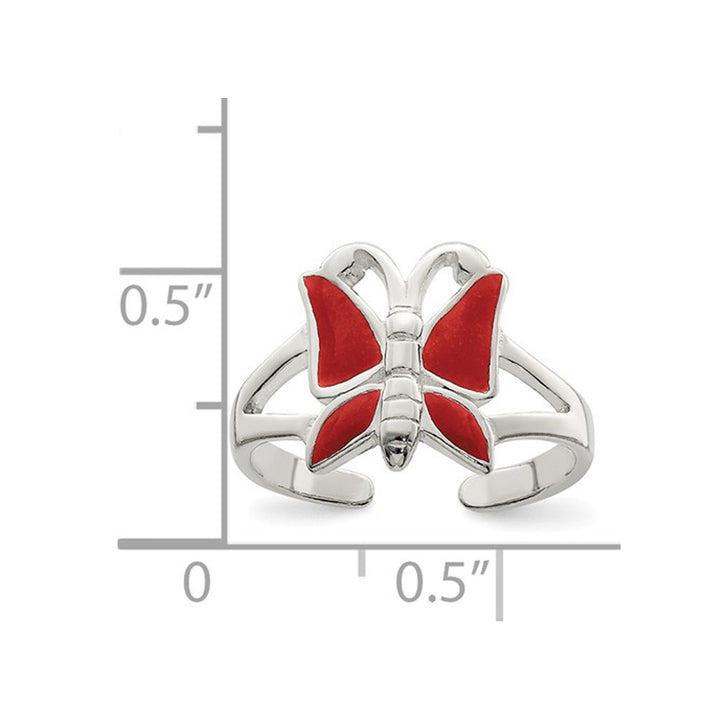 Sterling Silver Polished Butterfly with Red Enamel Toe Ring Image 4