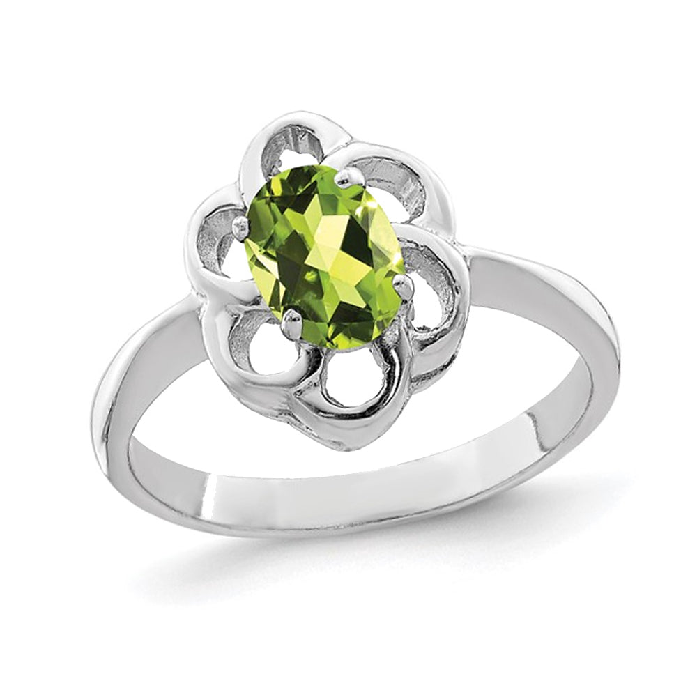 2/5 Carat (ctw) Oval Peridot Ring in Sterling Silver Image 1