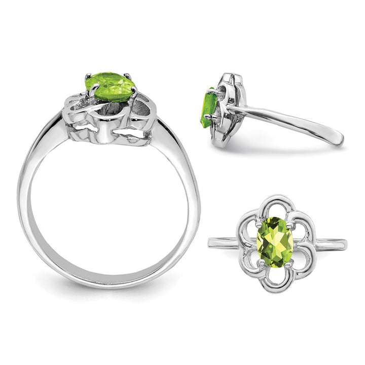 2/5 Carat (ctw) Oval Peridot Ring in Sterling Silver Image 2