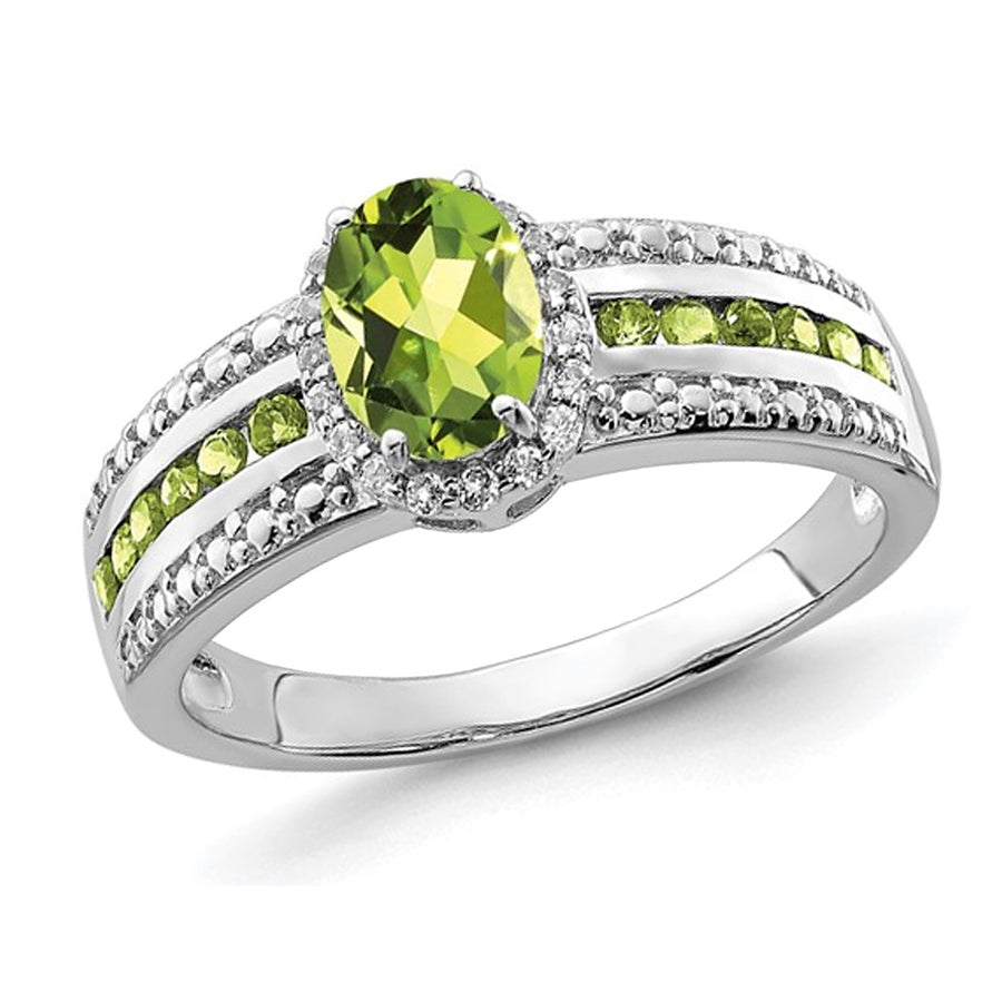 1.27 Carat (ctw) Green Peridot Halo Ring in Sterling Silver with White Topaz Image 1