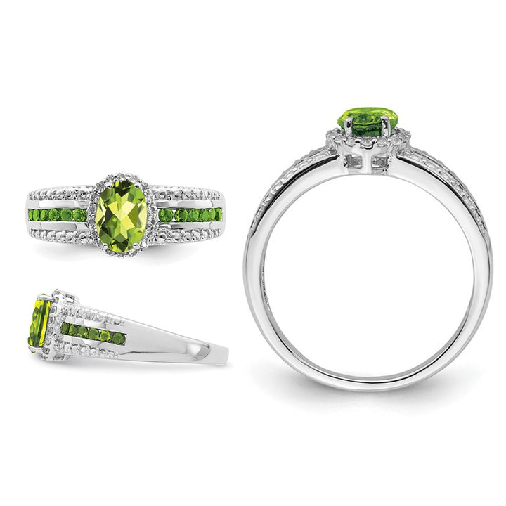 1.27 Carat (ctw) Green Peridot Halo Ring in Sterling Silver with White Topaz Image 3
