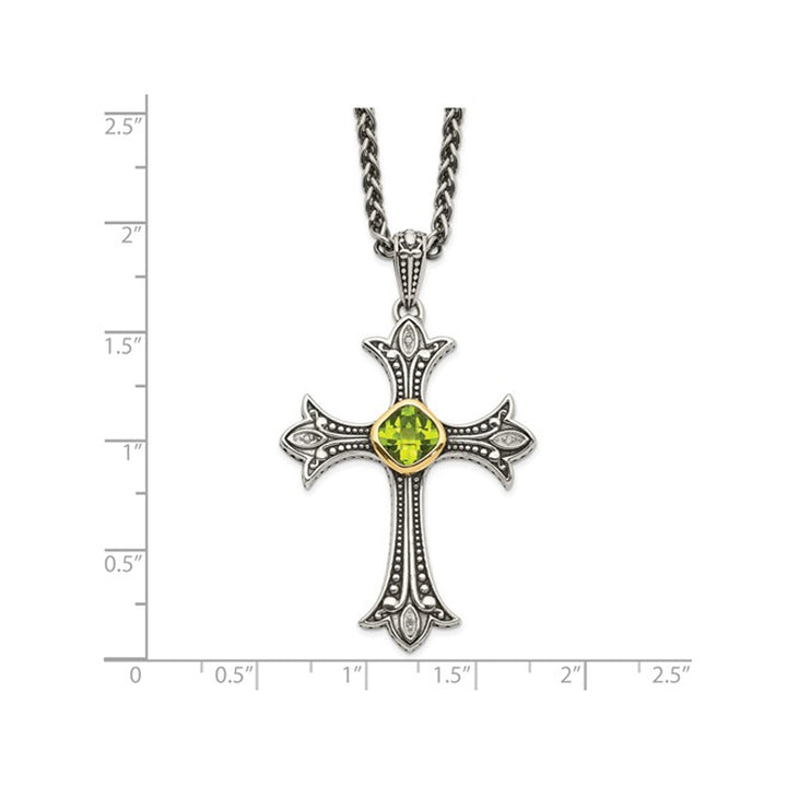 1.05 Carat (ctw) Peridot Cross Pendant Necklace in Sterling Silver with Chain Image 2