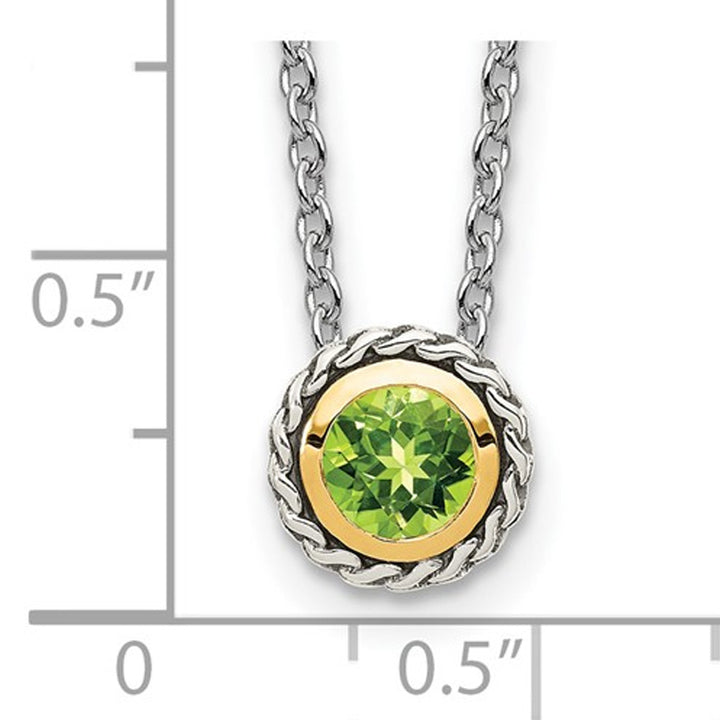 1/2 Carat (ctw) Bezel-Set Peridot Pendant Necklace in Sterling Silver with 14K Gold Accents Image 3