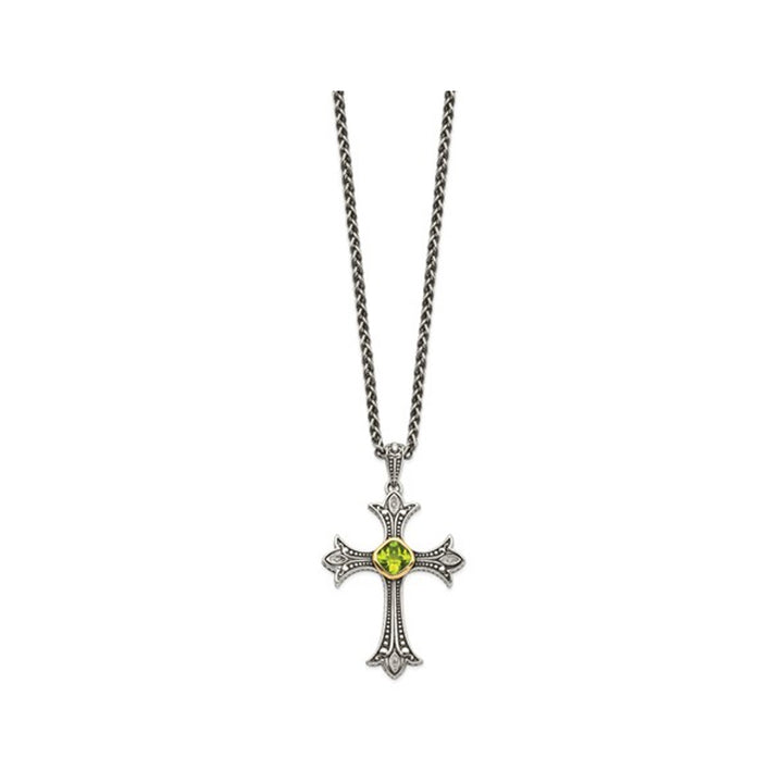 1.05 Carat (ctw) Peridot Cross Pendant Necklace in Sterling Silver with Chain Image 3
