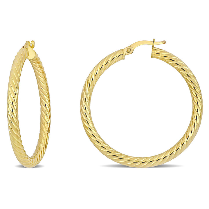 14K Yellow Gold Textured Twist Hoop Earrings (36mm) Image 1