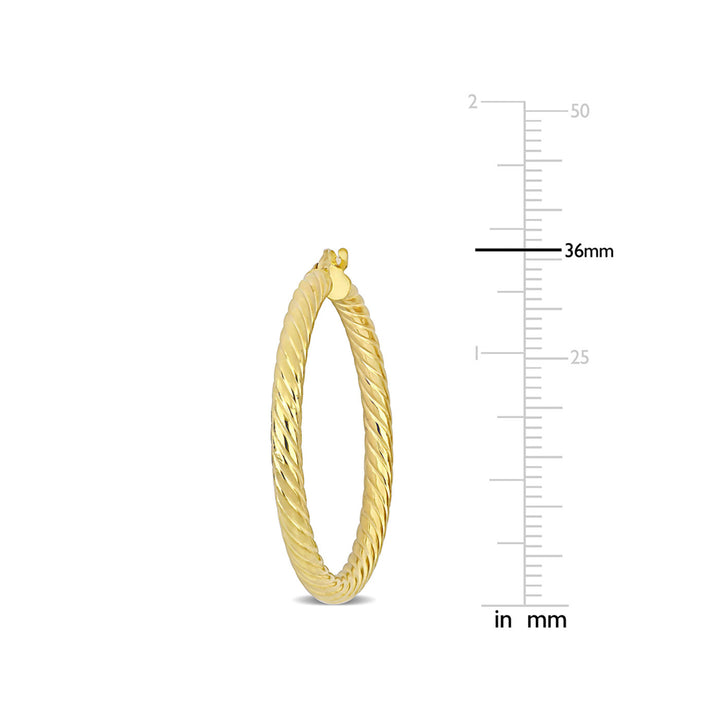 14K Yellow Gold Textured Twist Hoop Earrings (36mm) Image 3