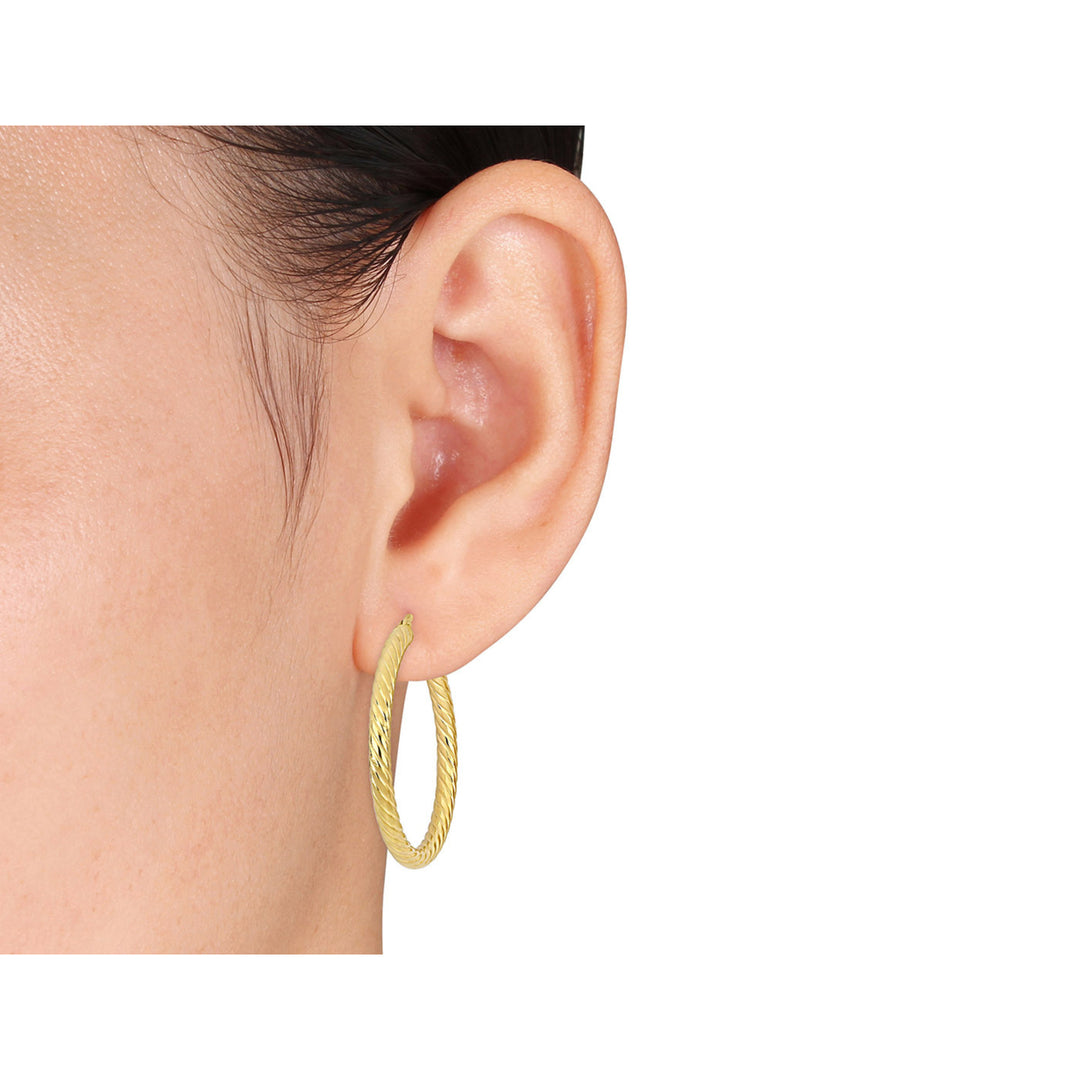 14K Yellow Gold Textured Twist Hoop Earrings (36mm) Image 4