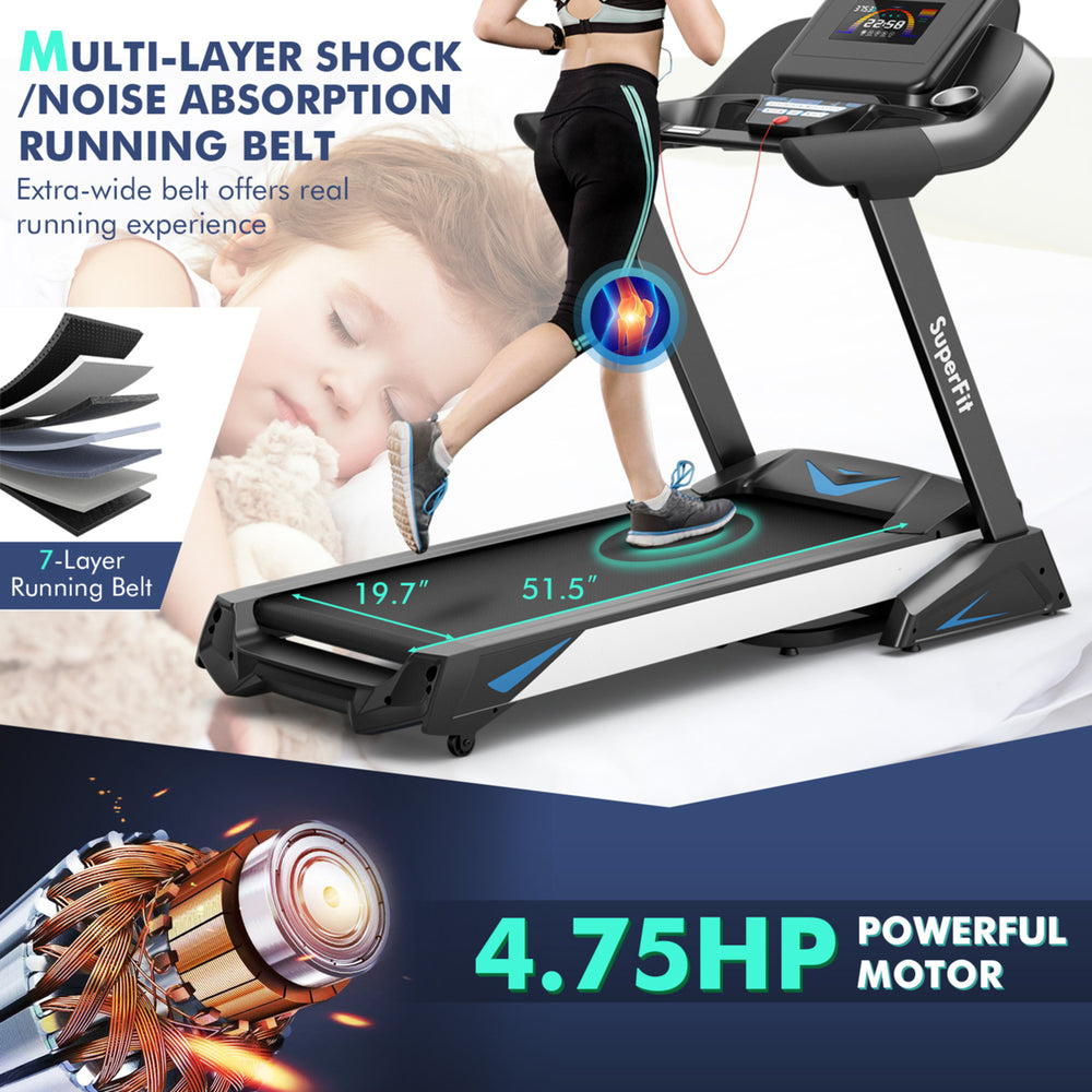4.75HP Folding Treadmill Gym Exercise Machine w/ Auto Incline LED Screen Black Image 2