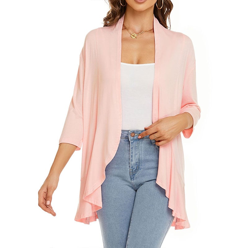 Cardigan for Women 3/4 Sleeves Open Front Lightweight Cardigan Casual Draped Ruffles Image 1