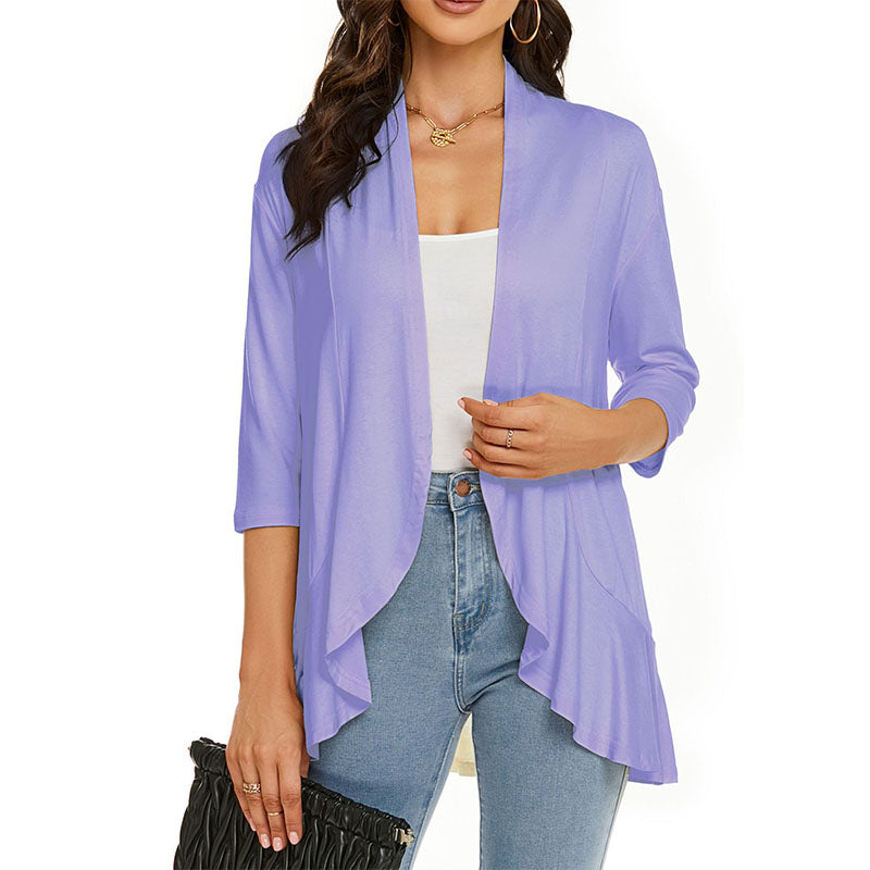 Cardigan for Women 3/4 Sleeves Open Front Lightweight Cardigan Casual Draped Ruffles Image 4