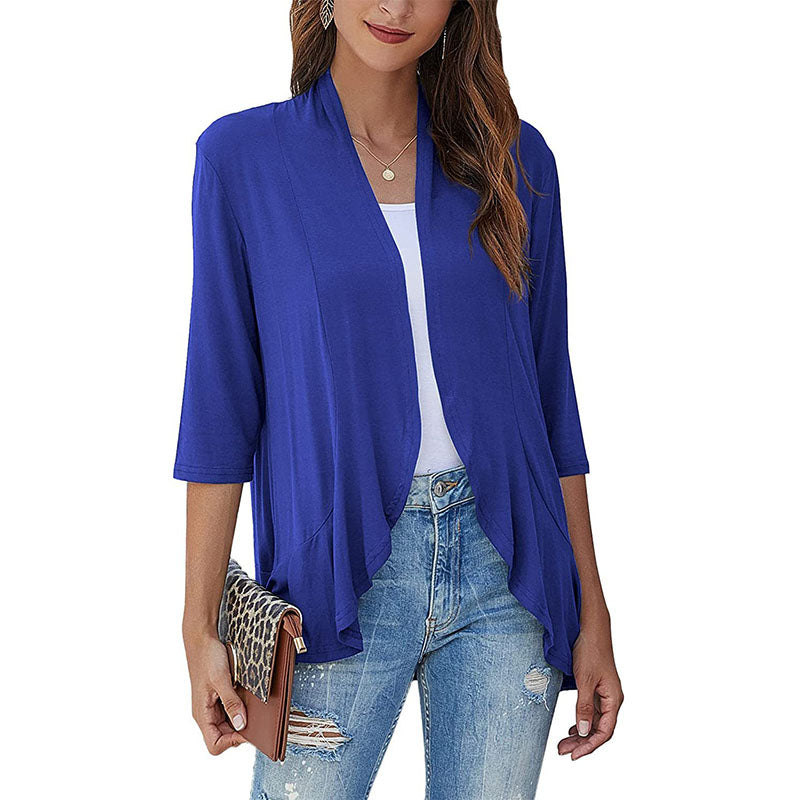 Cardigan for Women 3/4 Sleeves Open Front Lightweight Cardigan Casual Draped Ruffles Image 4