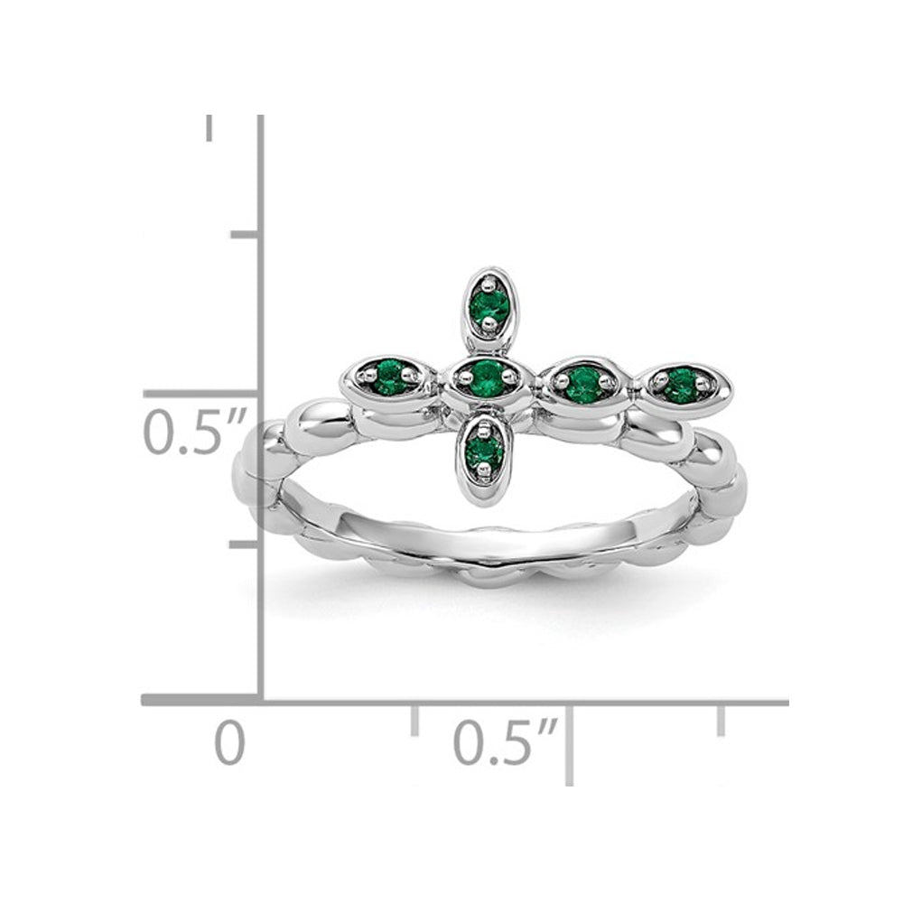 1/10 Carat (ctw) Lab-Created Emerald Cross Ring in Sterling Silver Image 2